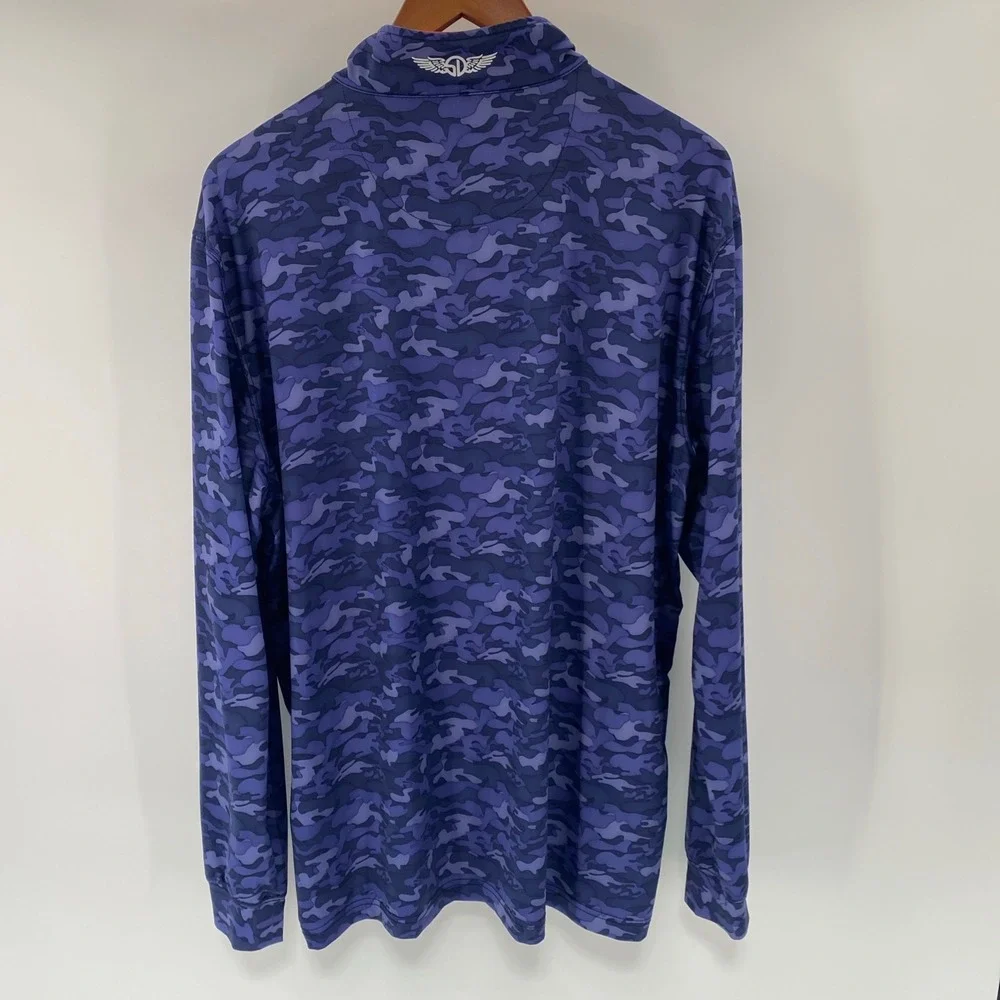 Straight Down‎ Quarter Zip Pullover Mens XL Blue Camo Performance Stretch Golf